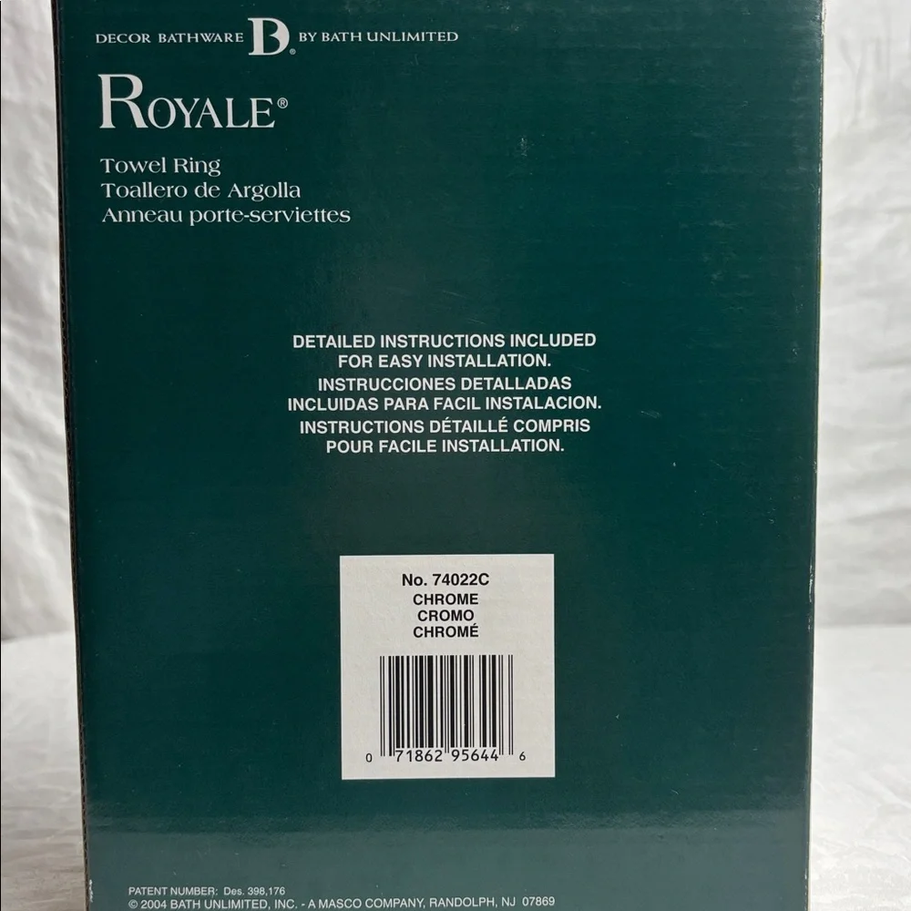 NIB Bath Unlimited Royale Chrome Towel Ring